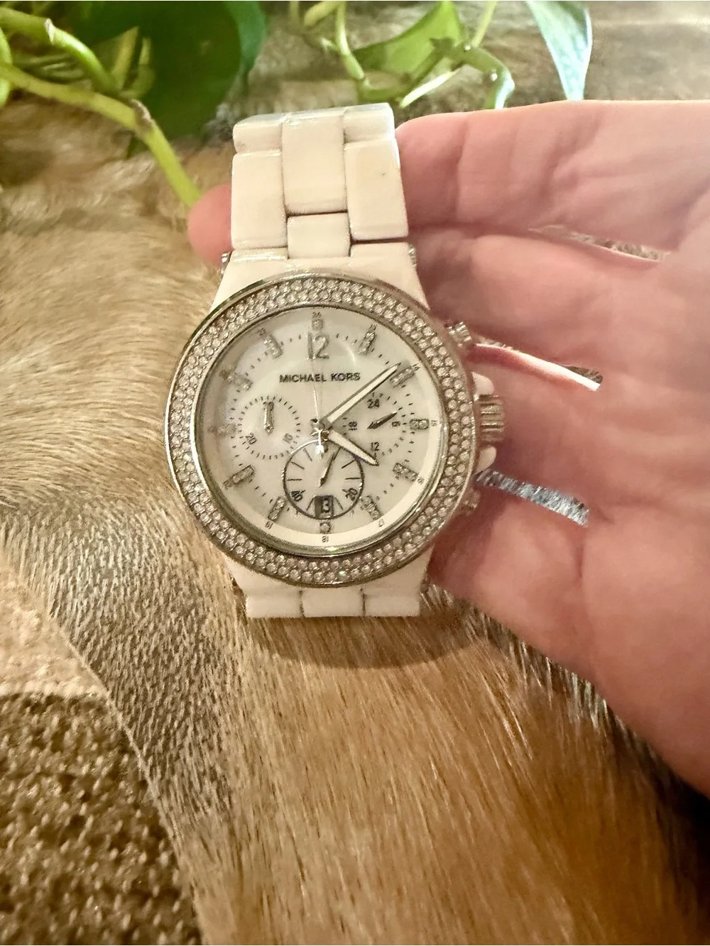 Michael Kors White Ceramic Crystal Bezel Chronograph Watch